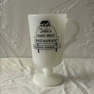 Vintage milk glass mug - Tuttle's Glass House Restaurant in Laurence Harbor, NJ